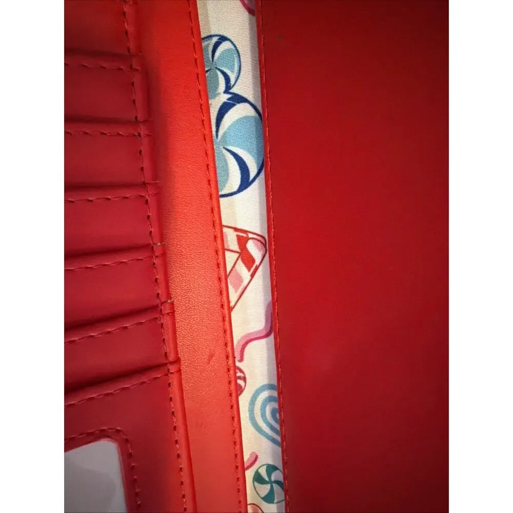 Loungefly Disney Gingerbread Mickey Minnie Zip Wallet Red Multicolor Gold